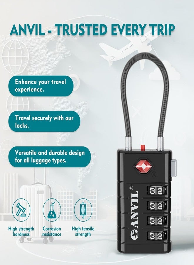 ANVIL TSA Approved Luggage Locks, 4 Digit Combination Travel Suitcase Locks with TSA008 Core and Open Alert Indicator, Zinc Alloy Body. (2, Black) - Image 4